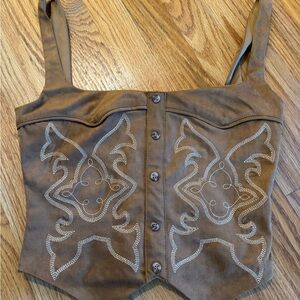 Brown Embroidered Cowboy Western Corset Top